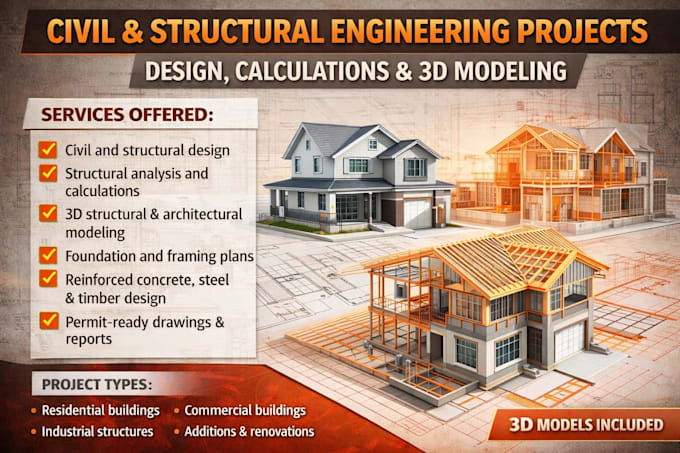 civil and structure engineering projects, design, calculations and 3d
