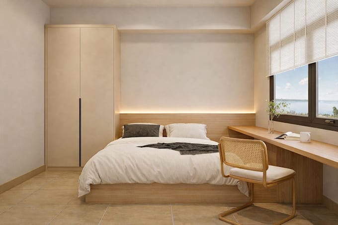 bedroom interior design and 3d rendering