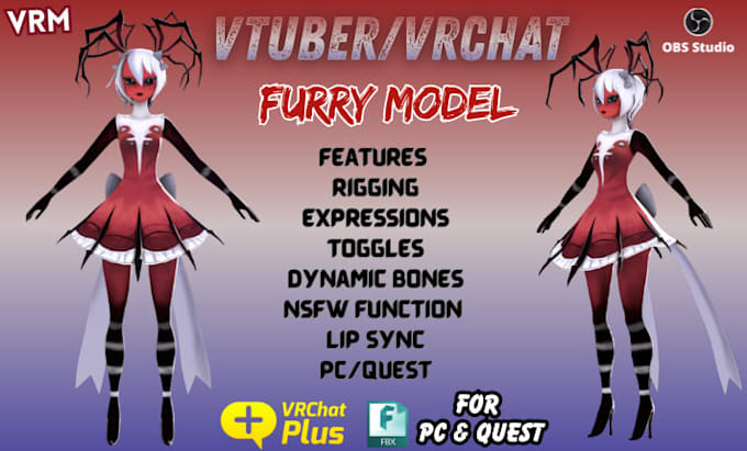 create custom furry vrchat avatar, fursona, vtuber 3d model