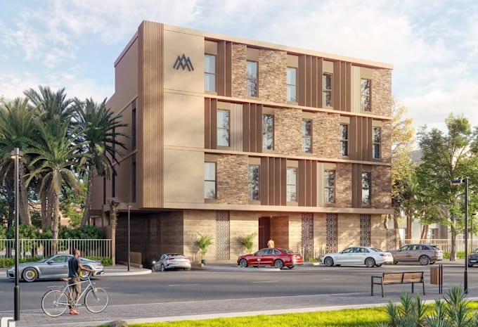 repurpose residential building,apartment complex rendering,modern facade remodel