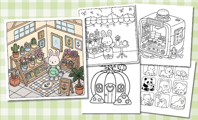 create kids and adult coloring book cover design and interiors for KDP and etsy