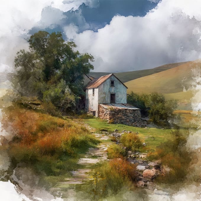 sketch architecture building with watercolor rendering