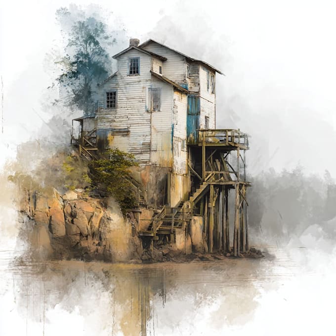 sketch architecture building with watercolor rendering