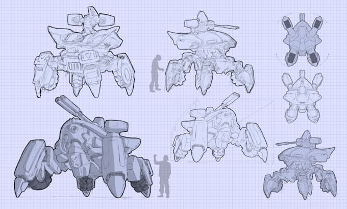 draw fast highly detailed sci fi robot and mecha sketches