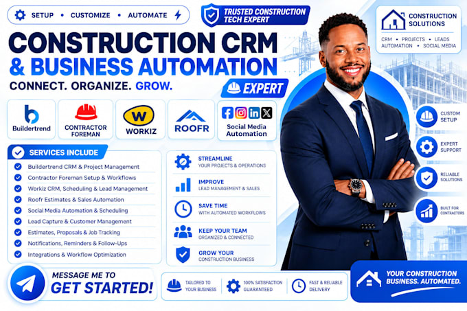 setup construction CRM buildertrend contractor foreman workiz roofr social media