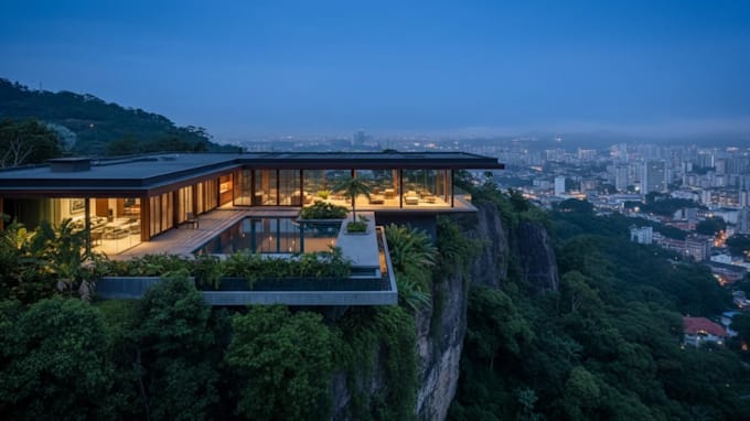 relayout 3d cgi cliffside tropical villa,private residence,infinity pool render