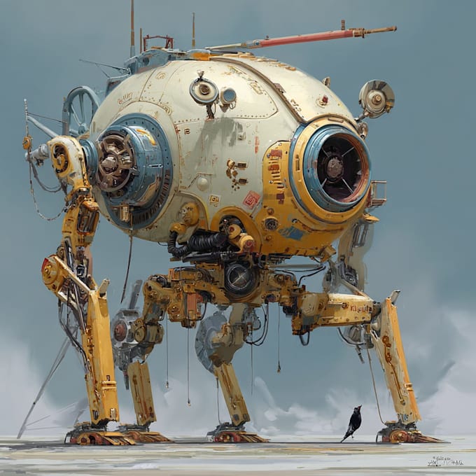 design sci fi mecha robots with weapons and armor