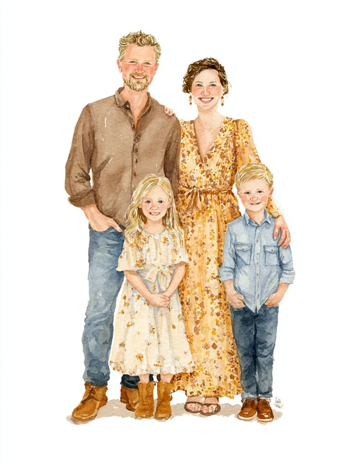 draw an watercolor family portrait