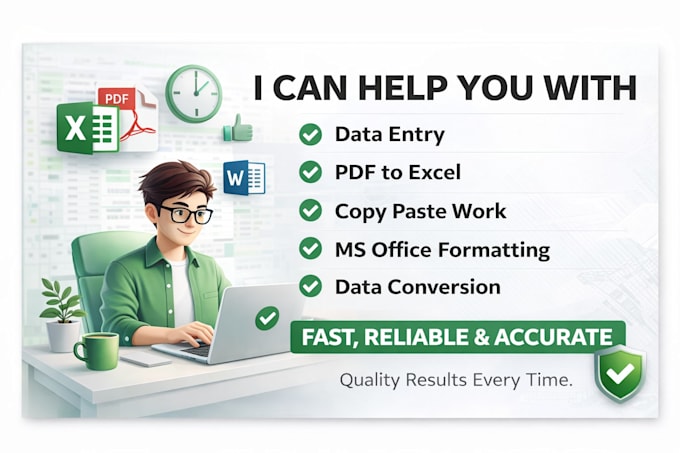do data entry, PDF to excel, copy paste and ms office work