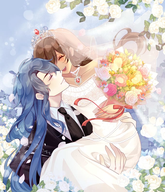 draw anime couple,oc couple,romantic art for you
