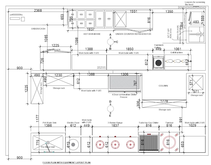 create kitchen 2d floor plan, cabinet elevations with measurements