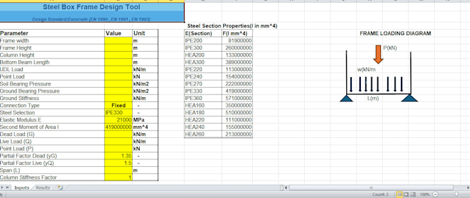 create structural excel spreadsheets for beam and frame design