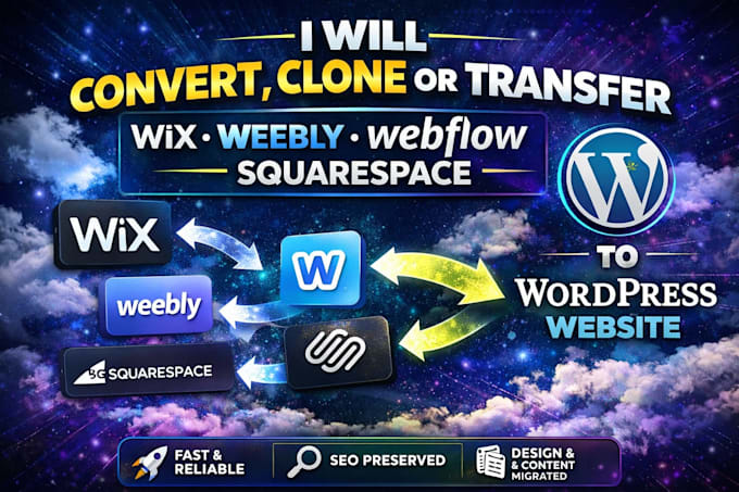 convert clone or transfer wix, weebly, webflow, squarespace to wordpress website