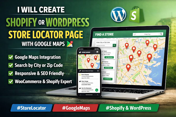 create shopify or wordpress store locator page with google maps