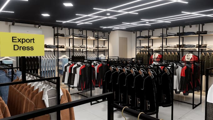 render 3d modern outlet store interior,display shelve,mall design,cgi shopfrront