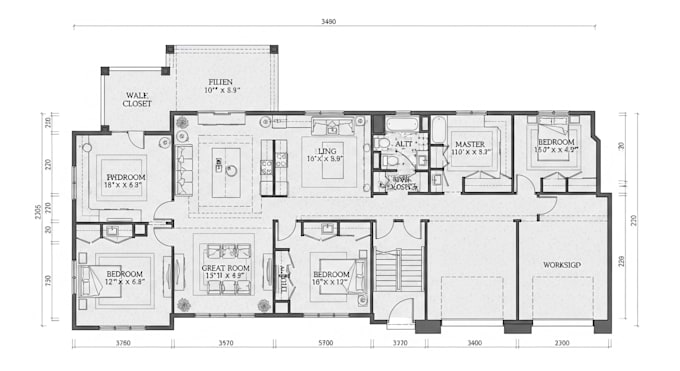 create custom 2d barndominium floor plans with accurate dimensions