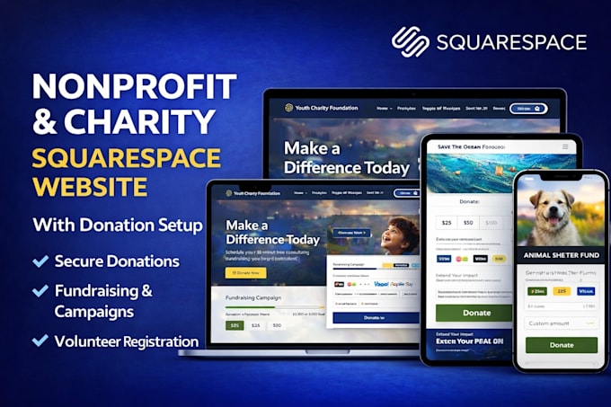 design squarespace nonprofit or charity website with donation setup