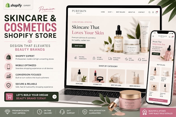 design skincare cosmetics beauty shopify store website for your ecommerce brand