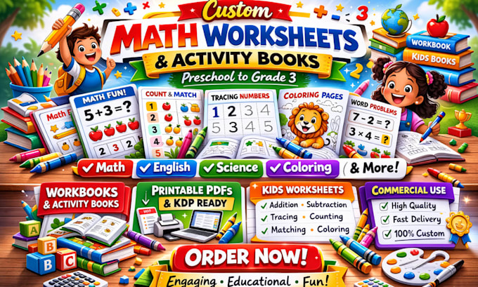 design math worksheets, activity book, workbook and printable PDF kids worksheet