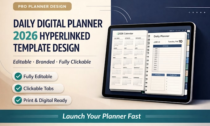 design canva daily planner, canva digital planner, 2026 hyperlinked planner