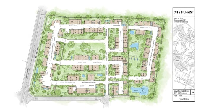 Plan de site 2d, plan de lotissement, conception paysagère de lot en ...