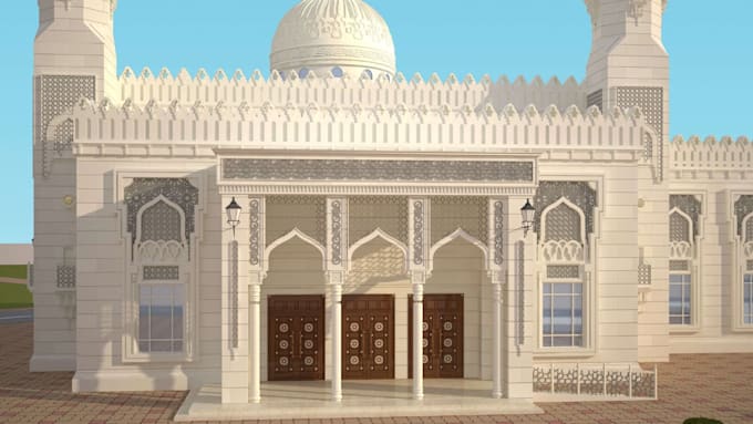 design mosque architecture interior and exterior 3d rendering