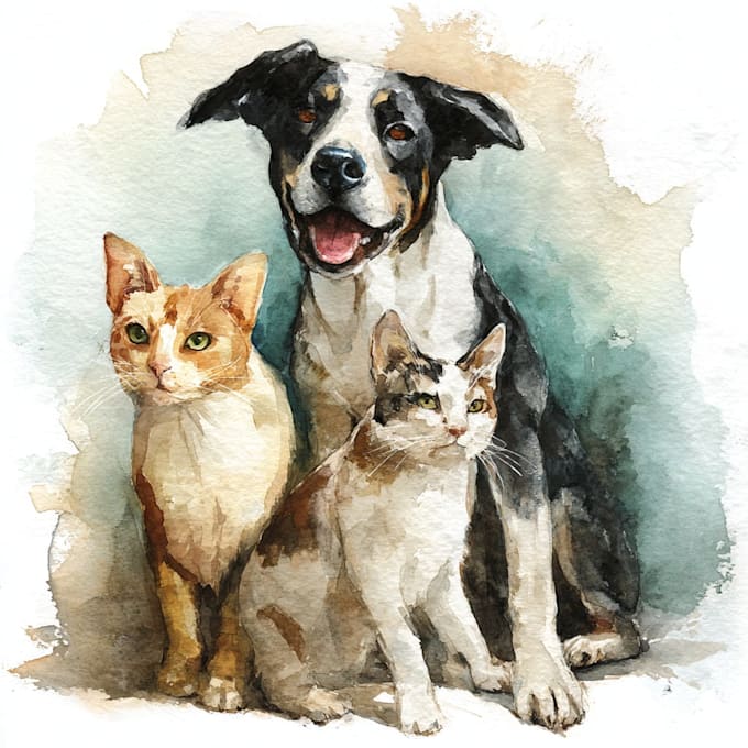 Draw watercolor pet portrait, dog portrait cat portrait by Nnitte | Fiverr