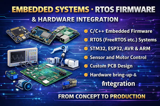design pcb and develop embedded firmware, rtos, hardware integration, esp8266