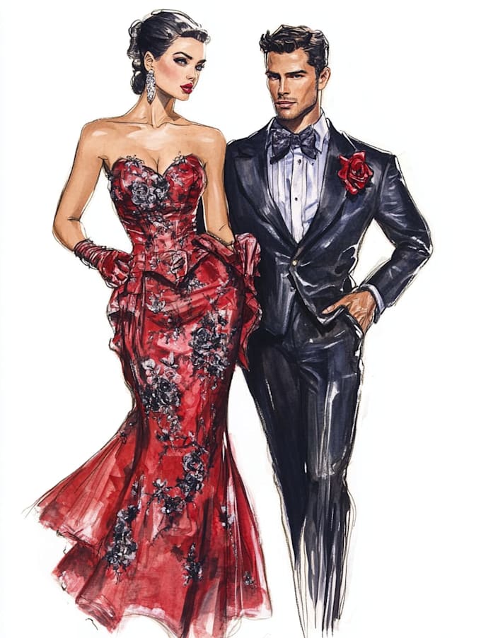 Draw a fashion or editorial illustration, sketch, commercial by Amayaee ...