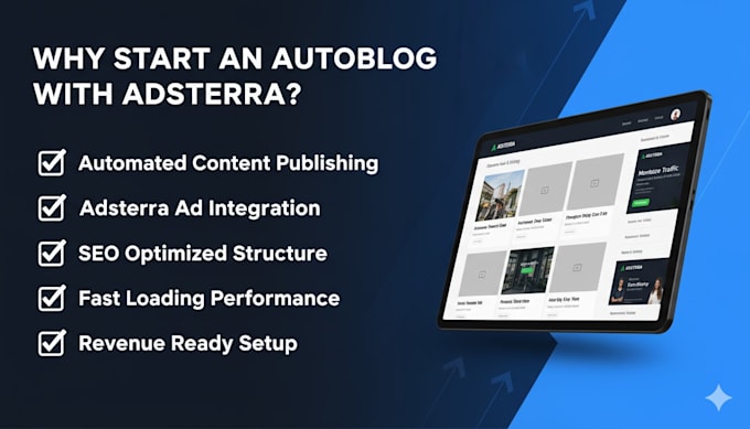 build an autoblog website with adsterra ads SEO optimization and fast loading
