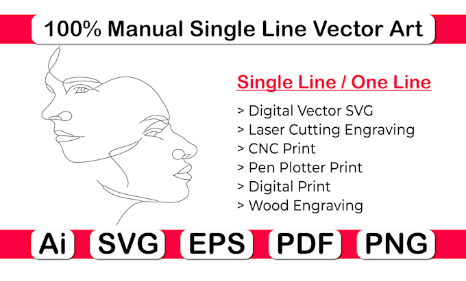 single line art vector for laser engraving, cnc, pen plotter signature, circuit