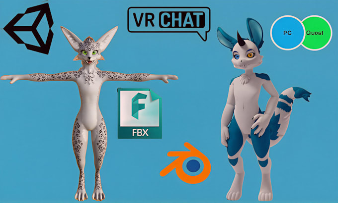 create custom vrchat furry avatar with full body rigging and quest ready