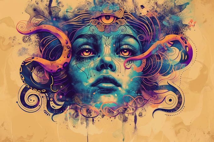 create mythical psychedelic retro vintage logo illustration