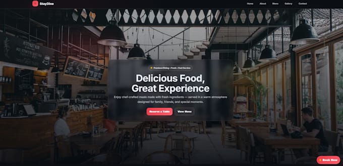 design a modern restaurant landing page with menu and booking