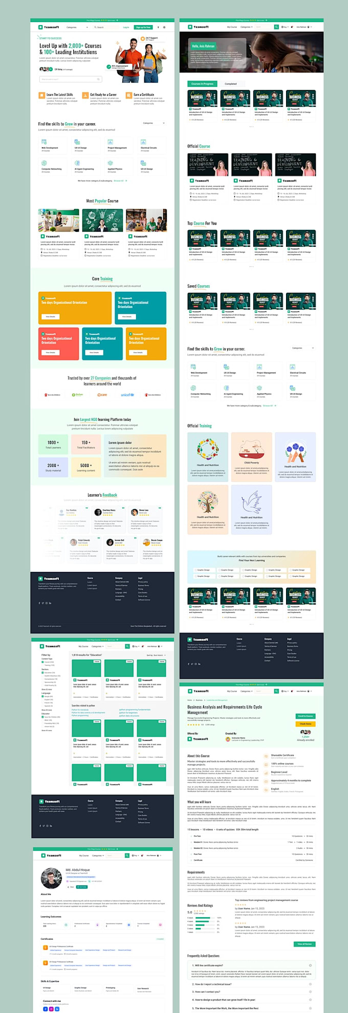 design lms website UI, online course platform, elearning education website