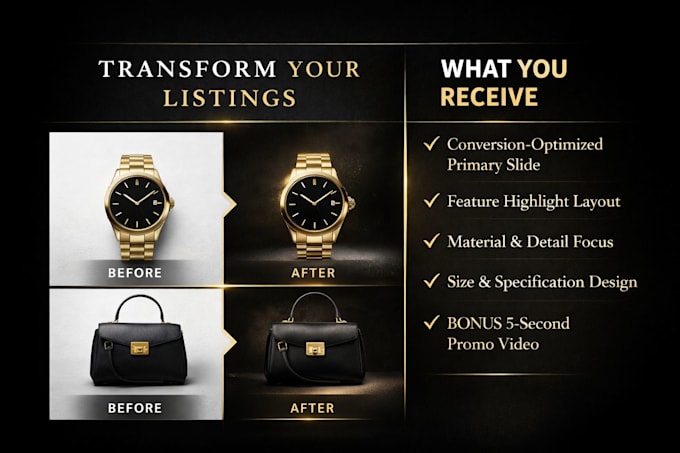 design premium product listing images for shoes, bags, watches jewelry