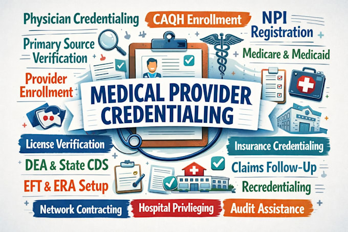 handle medical credentialing, caqh, and insurance enrollment