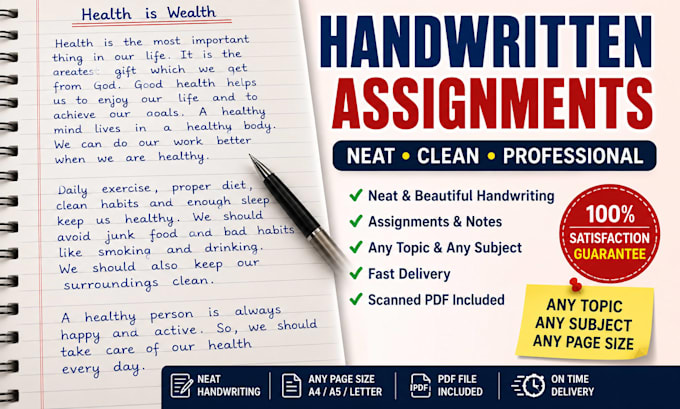 write hand writing, assignment job, online and neatly