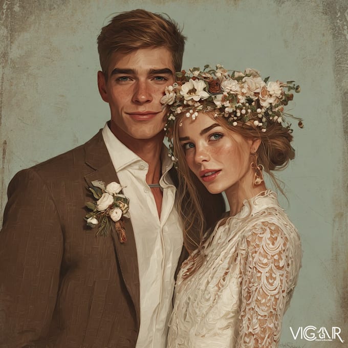 draw couple portrait for wedding illustration