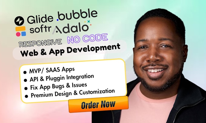 build mobile apps using glide, bubble, adalo, flutterflow, webapp softr airtable