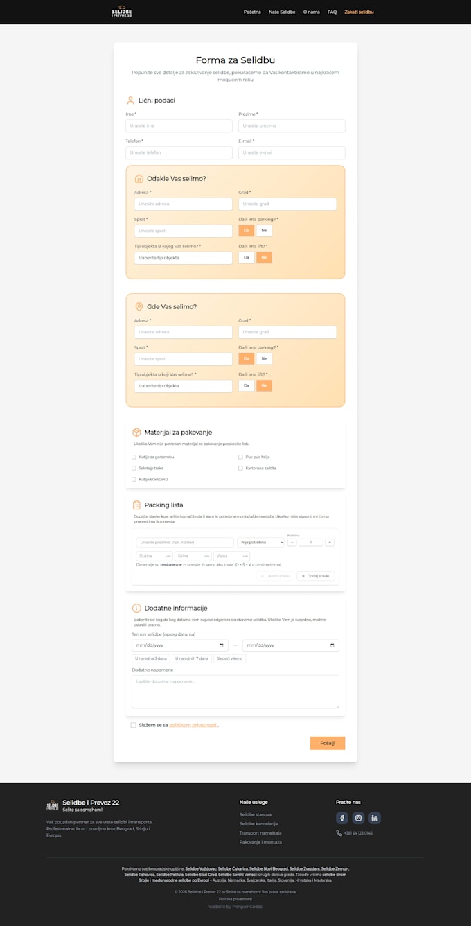 build job, booking or quote forms with admin panel