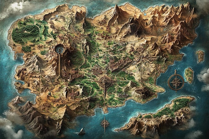 draw fantasy map for your book, rpg map illustration