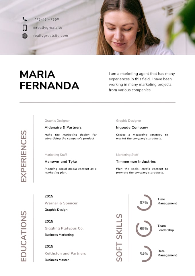 make professional CV, infographic resume, cover letter design on canva