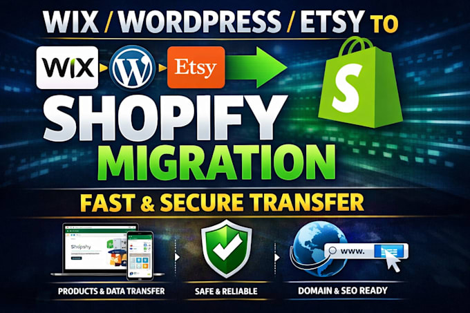 migrate wix wordpress woocommerce etsy mercado libre to shopify