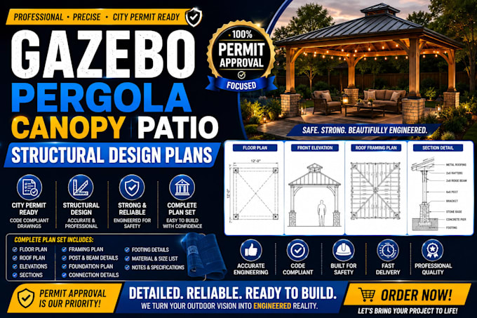 draw gazebo pergola canopy patio structural design plans