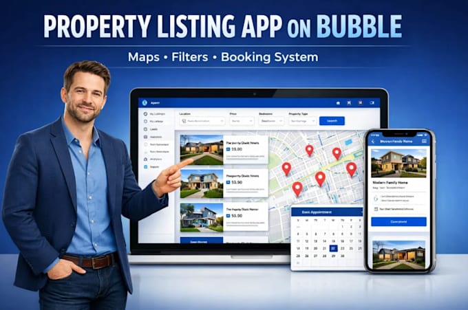 create property listing app on bubble agent maps, search filter, appointment