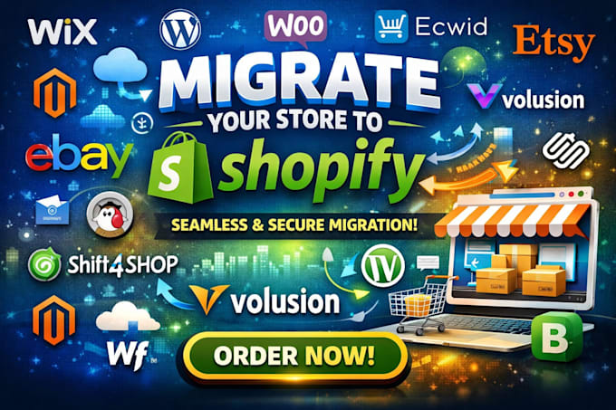 migrate shift4shop wix volusion ecwid wordpress ebay to shopify store migration