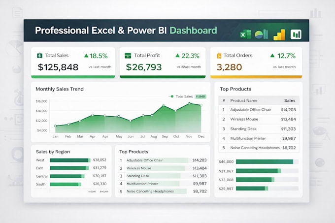 Create professional excel dashboard, power bi reports and sql analysis ...