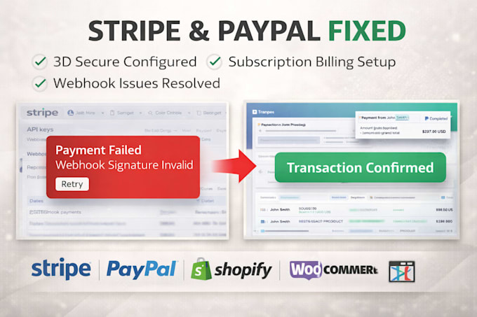 connect stripe, paypal to shopify payment gateway, fix payment processor issues