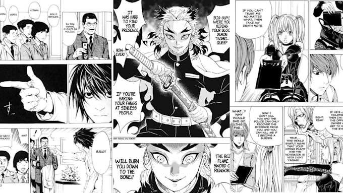 Draw manga page illustration, black and white manga artist, manga book ...